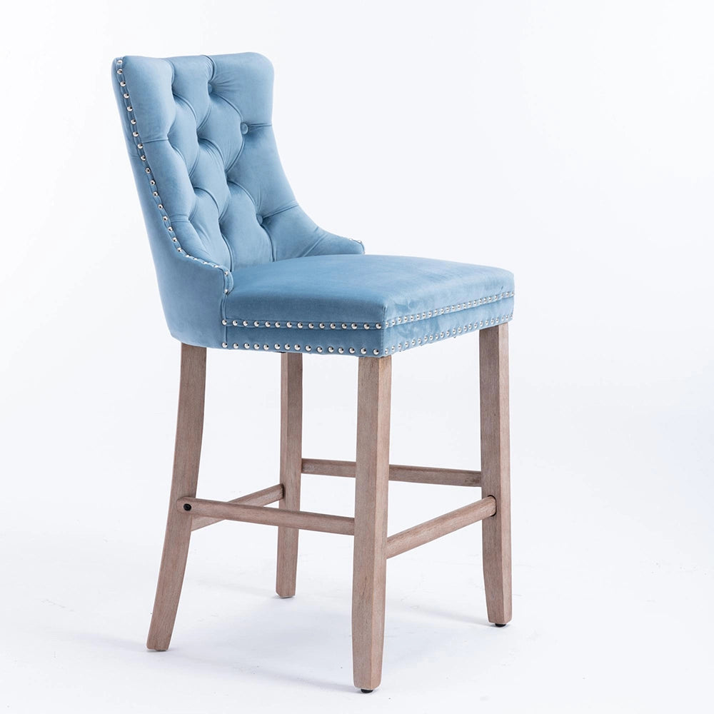 Set 2 sgabelli bar - Xylo - velluto azzurro gambe legno