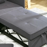 Poltrona Letto 3 in 1 con Schienale Reclinabile, in Tessuto Effetto Lino e Legno, 98x71x67 cm, Grigio Scuro