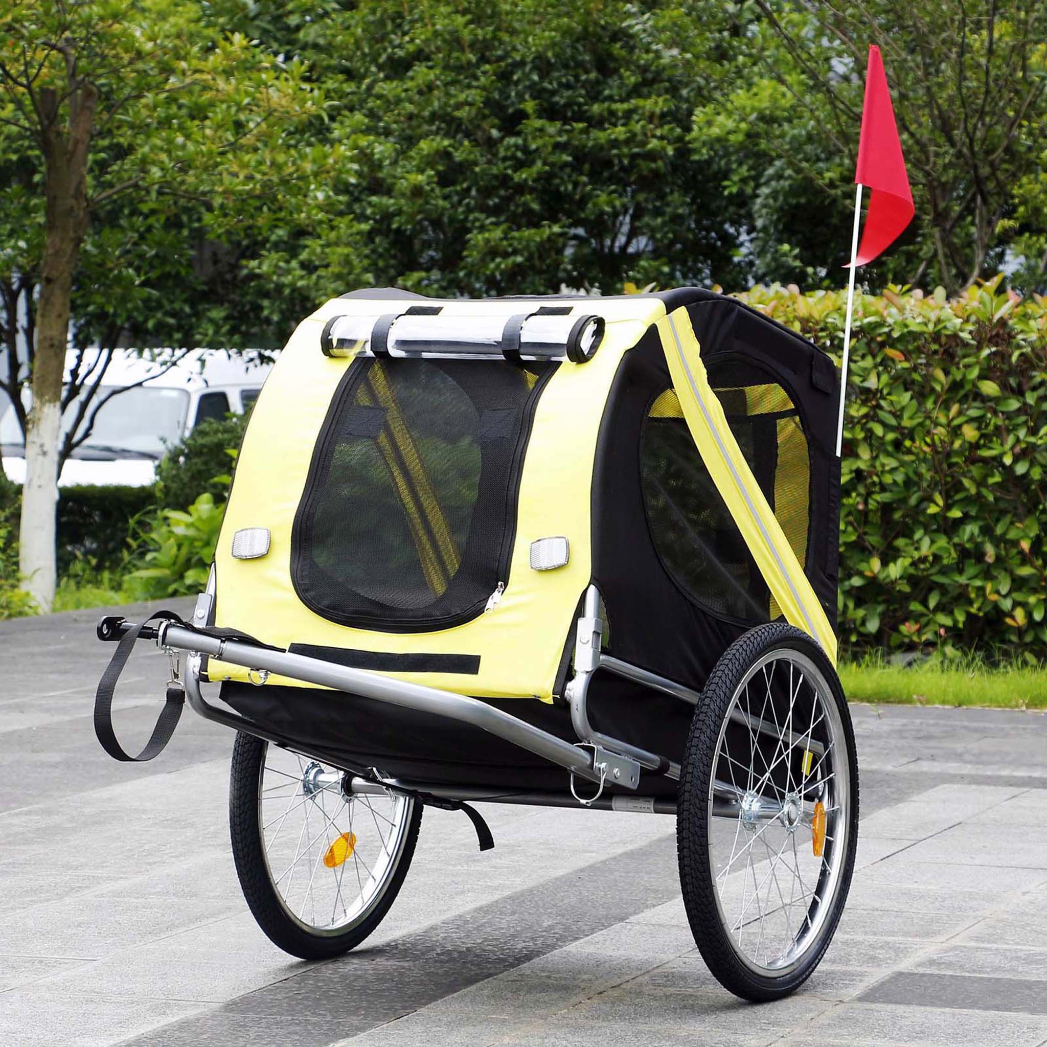 Rimorchio per cani bici, con gancio girevole di sicurezza, zanzariera e antipioggia Nero e giallo