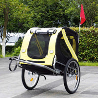 Rimorchio per cani bici, con gancio girevole di sicurezza, zanzariera e antipioggia Nero e giallo