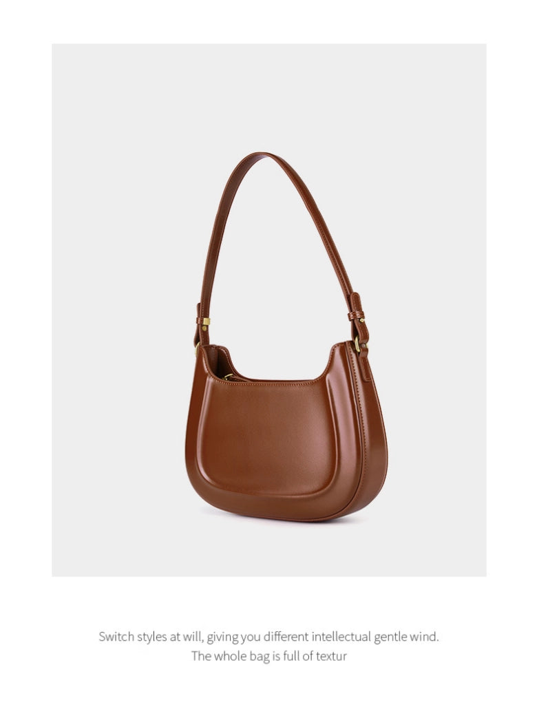 Borsa a mano da donna in vera pelle, borsa a tracolla, borsa a spalla, borsa a secchiello, marrone