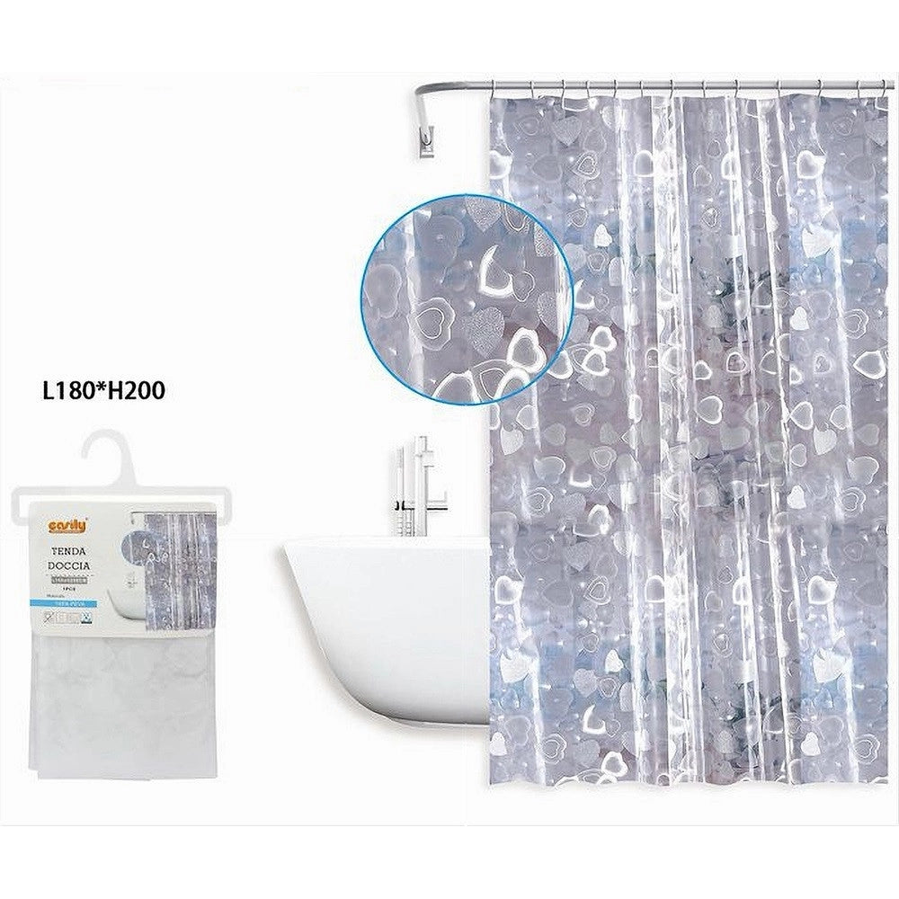 Trade Shop - Tenda Doccia Vasca Bagno Impermeabile 12 Ganci Effetto 2d Cuori 180x200 Cm 59809 -