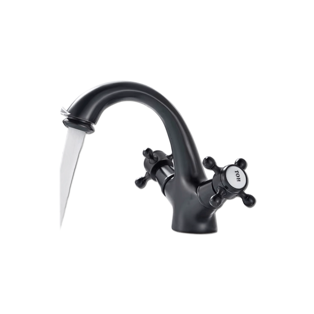 EVA | Rubinetto da bagno vintage nero opaco | per lavello retrò in acciaio inossidabile premium | Miscelatore gastronomico per hotel 2 attacchi