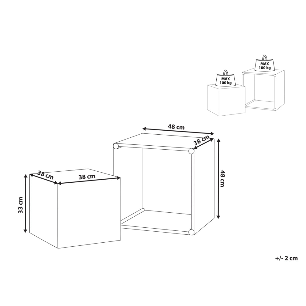 Set di 2 tavolini da salotto con piano in MDF effetto travertino quadrati per salotti di piccole e medie dimensioni