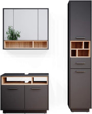 Set mobili bagno Beatrice, Antracite, 80 cm, composto da mobile sottolavabo, specchiera e colonna alta