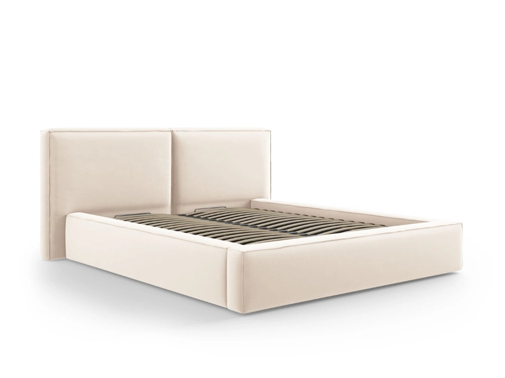 Cosmopolitan Design - Letto a cassettone con testiera doppia "Arendal" 200x200cm in velluto beige chiaro 