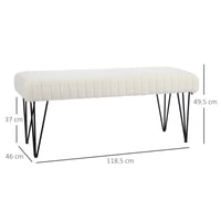 Panca Fondoletto in Tessuto Effetto Ciniglia Gambe a Forcina in Metallo 118,5x46x49,5 cm Crema