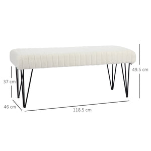 Panca Fondoletto in Tessuto Effetto Ciniglia Gambe a Forcina in Metallo 118,5x46x49,5 cm Crema
