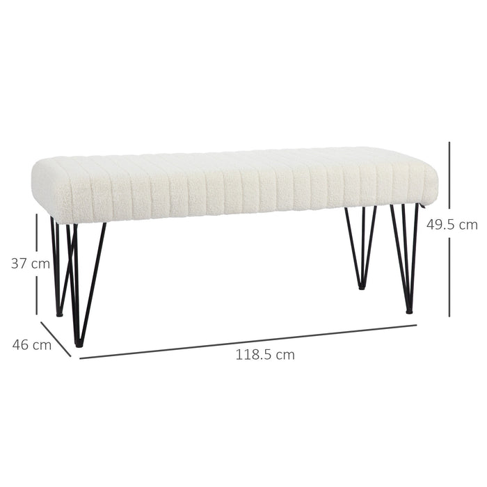 Panca Fondoletto in Tessuto Effetto Ciniglia Gambe a Forcina in Metallo 118,5x46x49,5 cm Crema