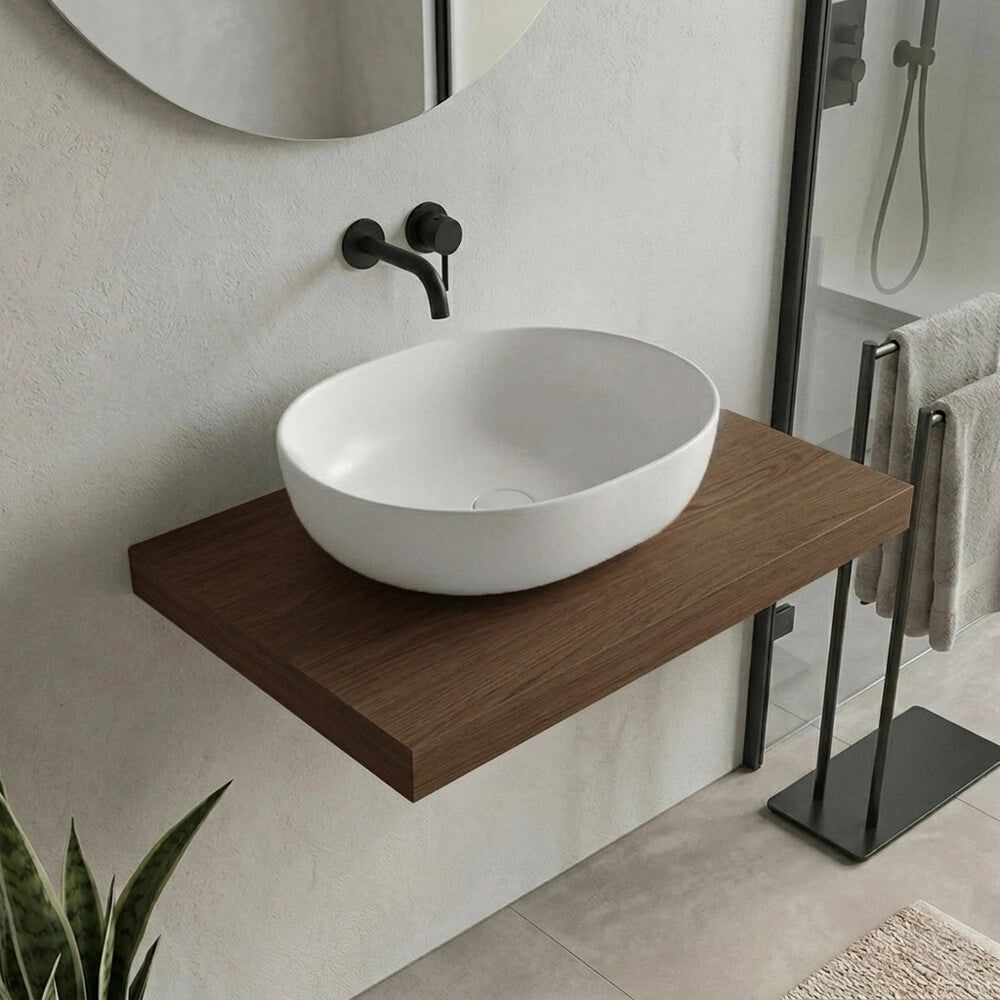 Mensolone bagno 80 cm in legno effetto rovere scuro Levia