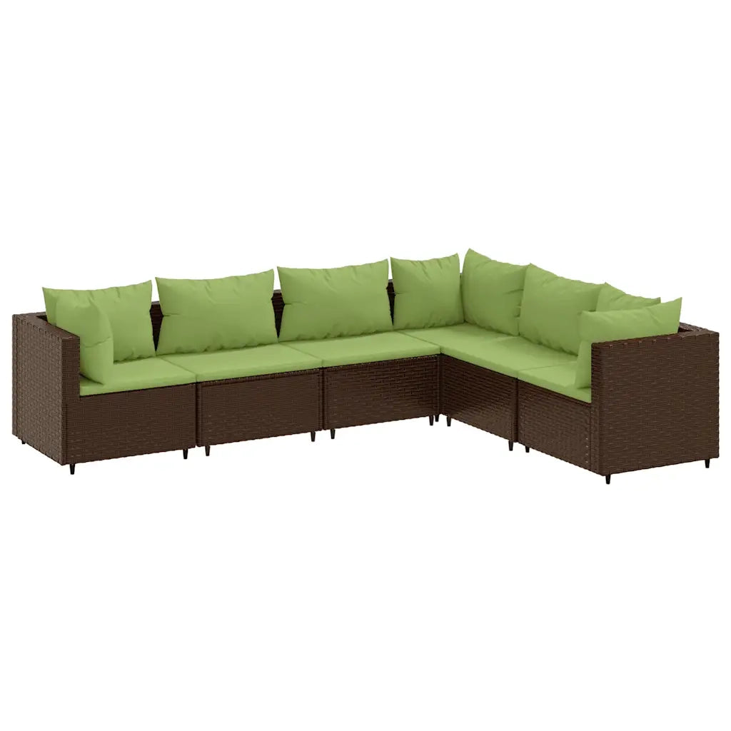 Set Mobili da Giardino 6pz con Cuscini in Polyrattan Marrone