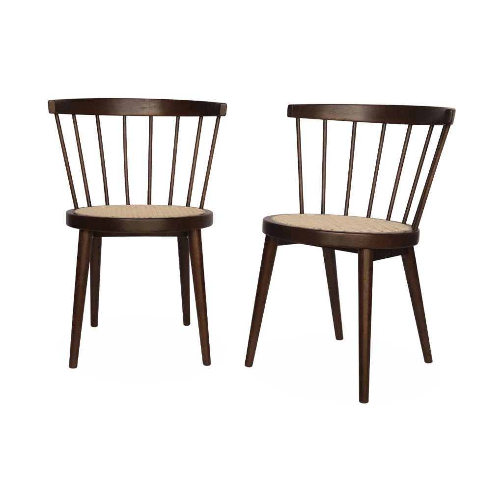 Set di 2 sedie in legno e rattan intrecciato, stile vimini, marrone