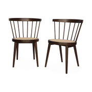 Set di 2 sedie in legno e rattan intrecciato, stile vimini, marrone