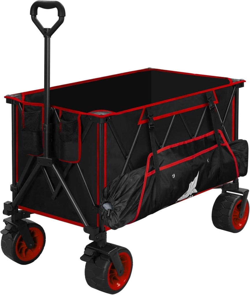 Carrello Pieghevole con Ruote da Spiaggia, Giardino, Campeggio, Viaggio, Spesa, con Borsa di Trasporto, Oxford+Acciaio, Nero+Rosso