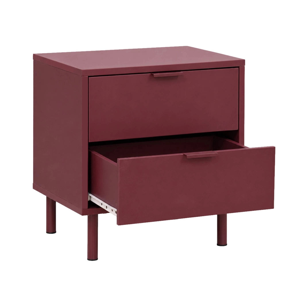 Set di 2 comodini decorativi in legno e metallo, 2 cassetti, bordeaux