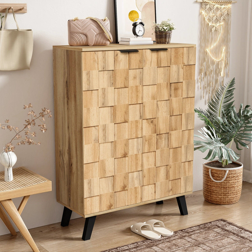 OKWISH Scarpiera con 2 ante, 5 vani e 4 ripiani regolabili, per ingresso, colore legno, 80.5 x 35 x 109.5 cm