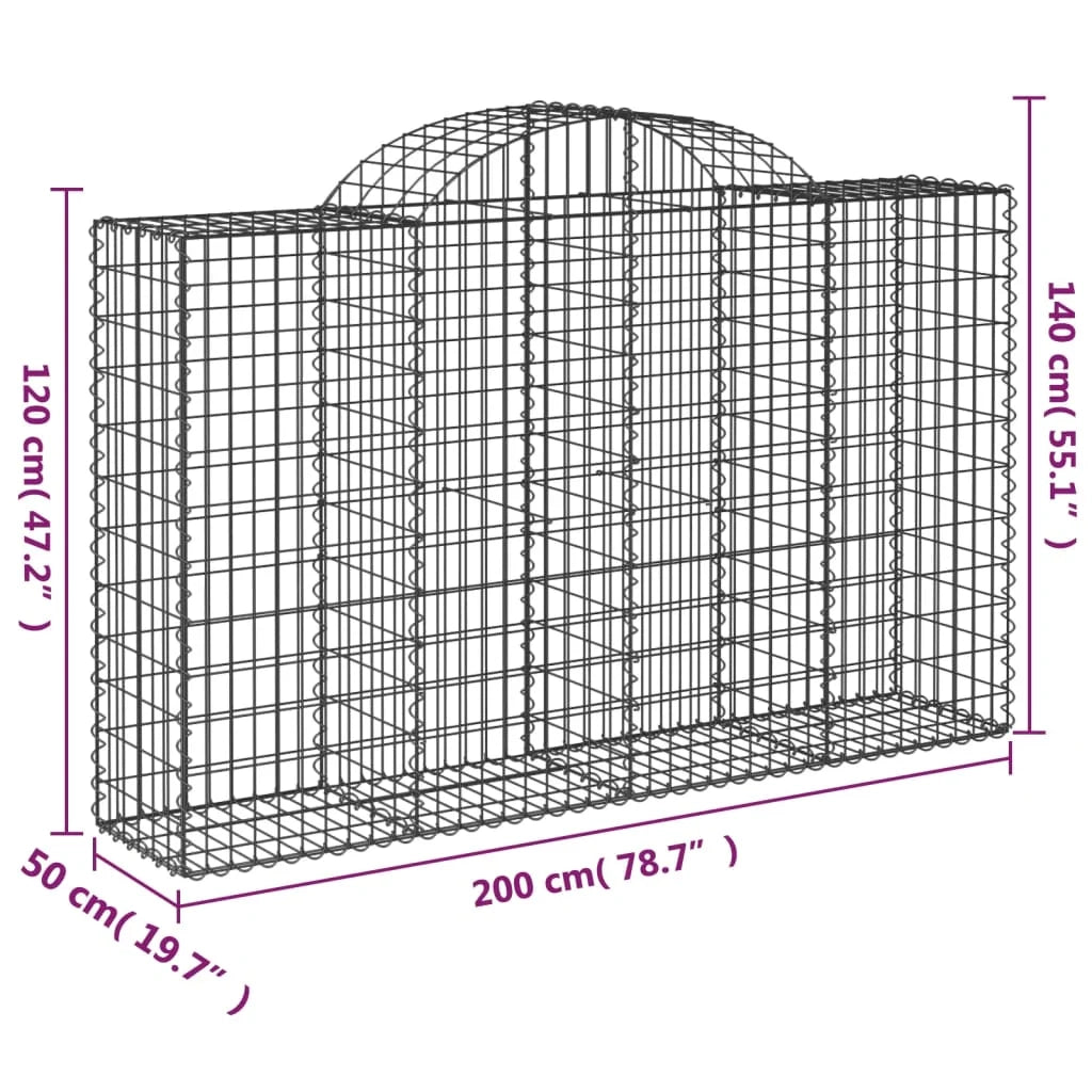 Cestini gabbioni recinzione a gabbia muro di contenimento ad arco 1 set da 2 200 x 50 x 120/140 cm ferro zincato argento 02_0040528