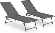 Set di 2 lettini da Giardino reclinabili Kailua in Acciaio Grigio Antracite e Tessuto Grigio