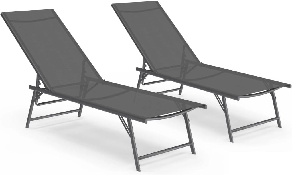 Set di 2 lettini da Giardino reclinabili Kailua in Acciaio Grigio Antracite e Tessuto Grigio