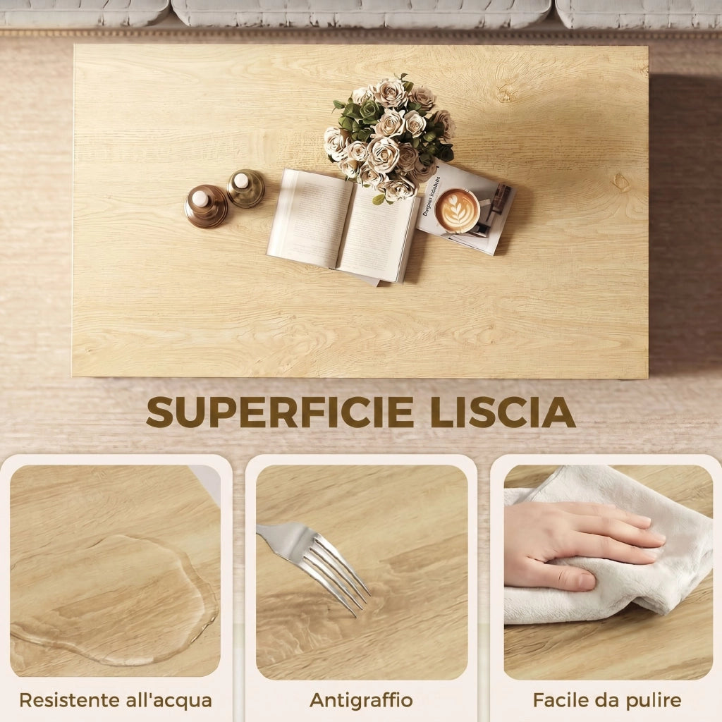 Tavolino da Salotto Bicolore con Mensola Asimmetrica. 95x55x50 cm. Legno Naturale e Bianco