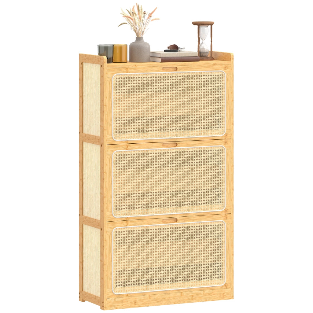 Scarpiera in Bamb¨´ con 3 Cassetti ¨C Zephmum ¨C Naturale 69x29x119,8 cm