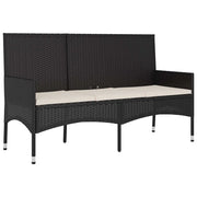 Panchina da Giardino | Panca da Giardino a 3 Posti con Cuscini in Polyrattan Nero