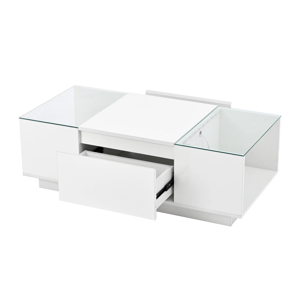 Tavolino da caffè 105x50x35 cm; con LED e spazio contenitivo; truciolare bianco