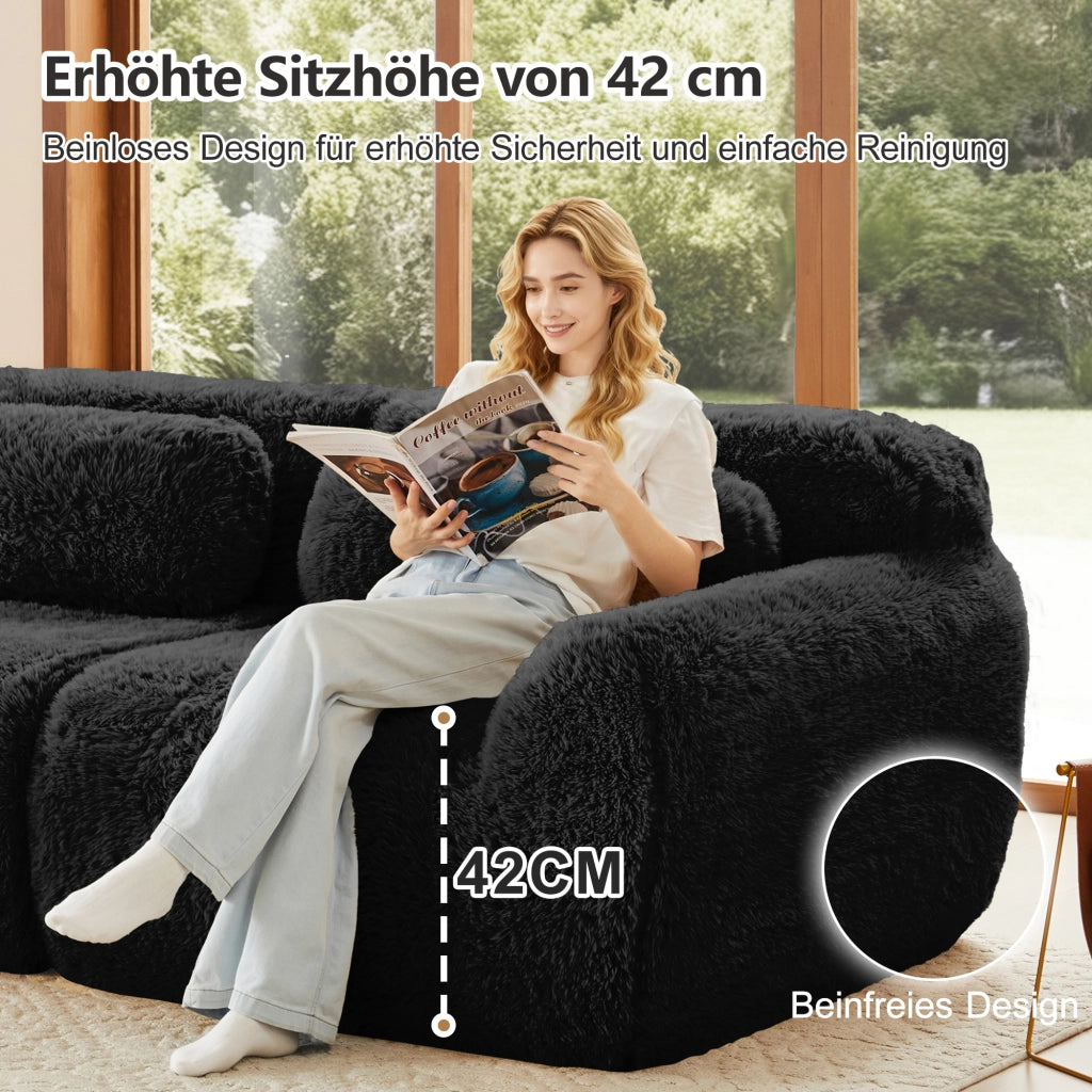 OKWISH Divano Modulare a U, senza Montaggio, Configurazione Libera con Cuscini e Base Antiscivolo, Peluche, Nero