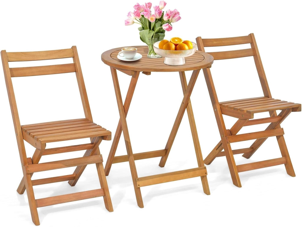 Set Tavolo e Sedie da Giardino, Set Mobili da Giardino Pieghevoli 3 Pezzi in Legno di Acacia, Arredo Giardino per Giardino Terrazzo Balcone