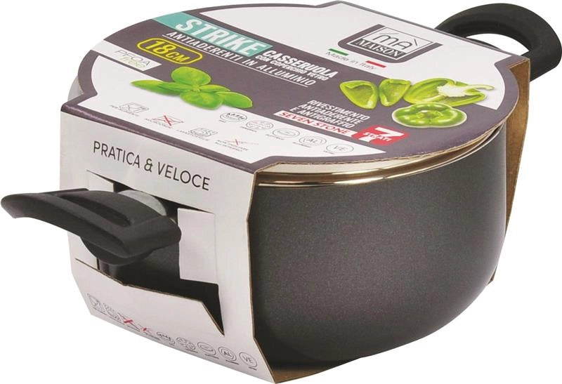 CASSERUOLA IN ALLUMINIO CON COPERCHIO IN VETRO  ANTIADERENTE E ANTIGRAFFIO 18 CM