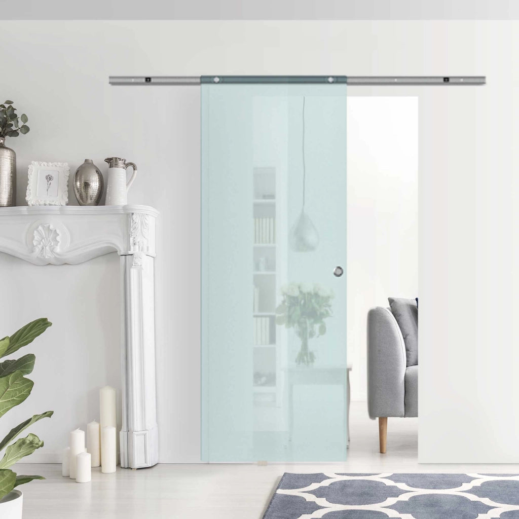 Porta Scorrevole in Vetro Smerigliato con Binario in Alluminio per Bagno Cucina Studio Vetro 205cm