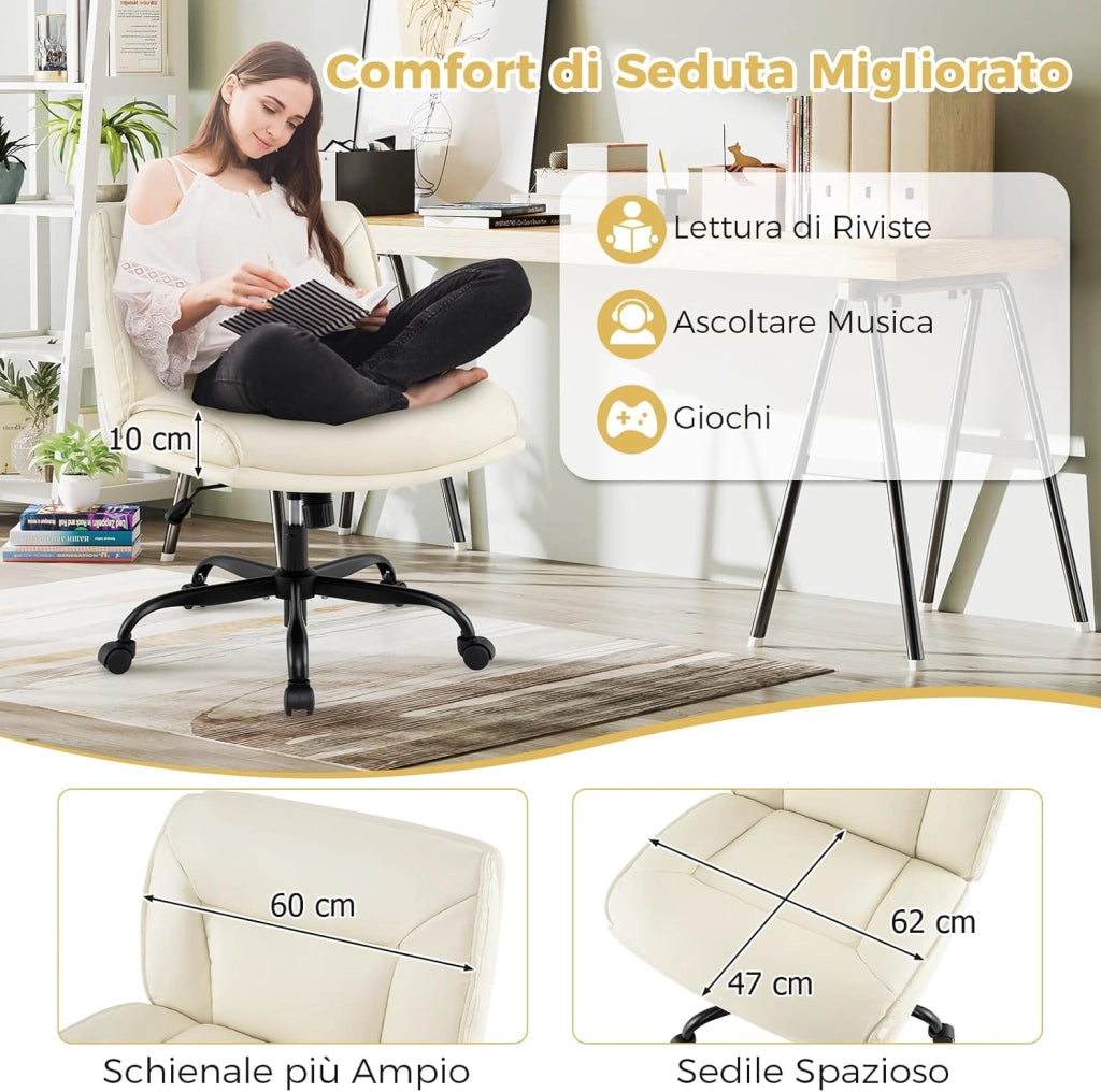 Sedia Ufficio con Ruote, Sedia da Scrivania Senza Braccioli con Schienale e Sedile Ampi, Altezza Regolabile, Meccanismo a Gas, Girevole a 360°, Portata 150 kg