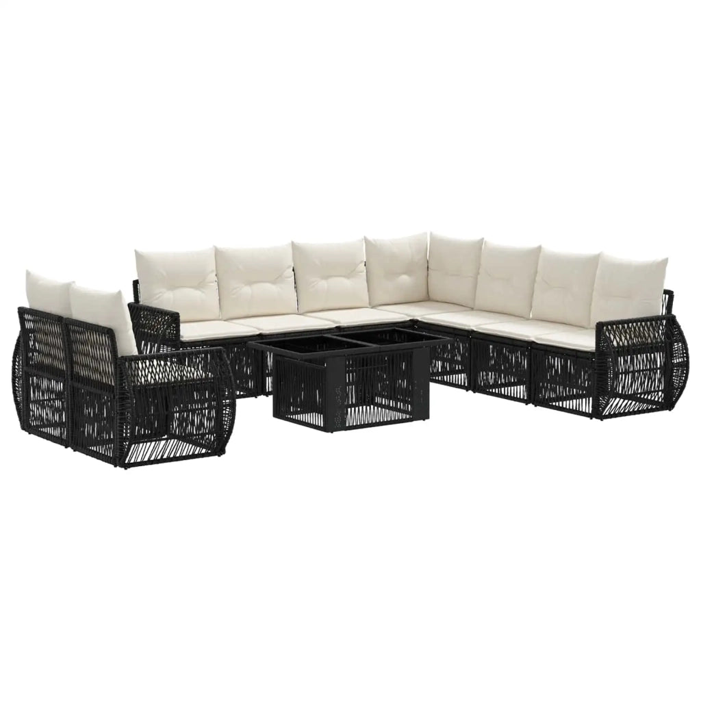 Set Divano da Giardino 10 pz Nero e Bianco Crema polyrattan 3436963