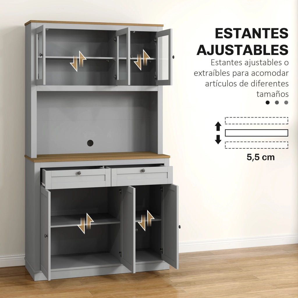 Armadio da Cucina con Ante in Vetro ¨C Zephmum ¨C Grigio 100x40x180 cm