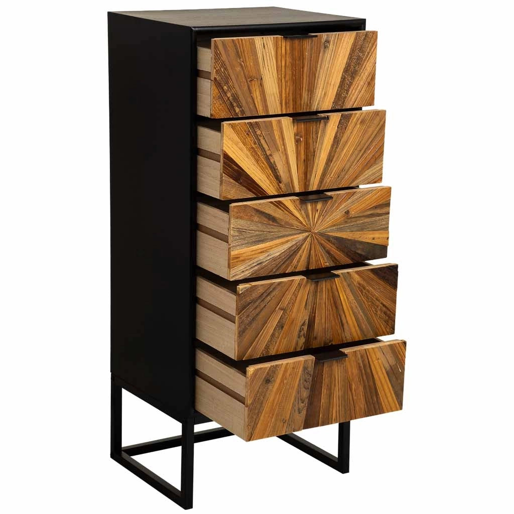 Cassettiera in legno di recupero nero con 5 cassetti, 42x36,5x105h cm