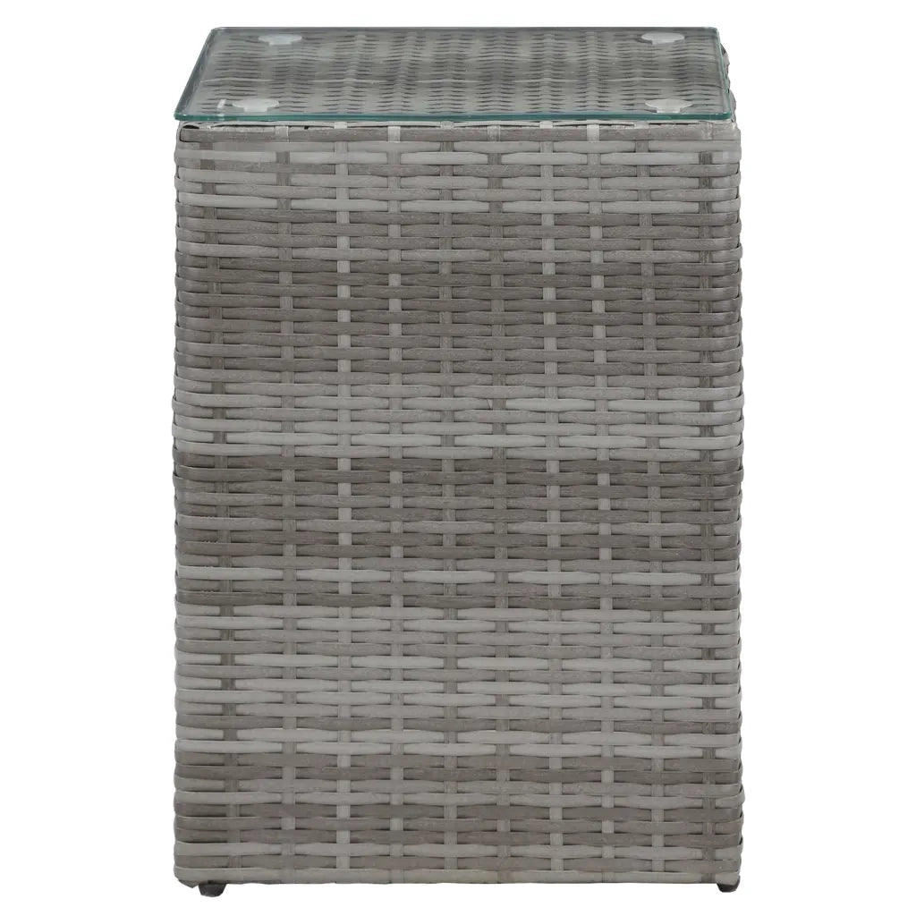 Tavolino Laterale Piano in Vetro Grigio 35x35x52 cm Polyrattan cod mxl 21419