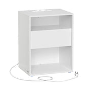 Comodino da montare senza attrezzi set da 2 tavolino con multipresa e cassetto moderno per camera da letto o soggiorno bianco 12_0007594