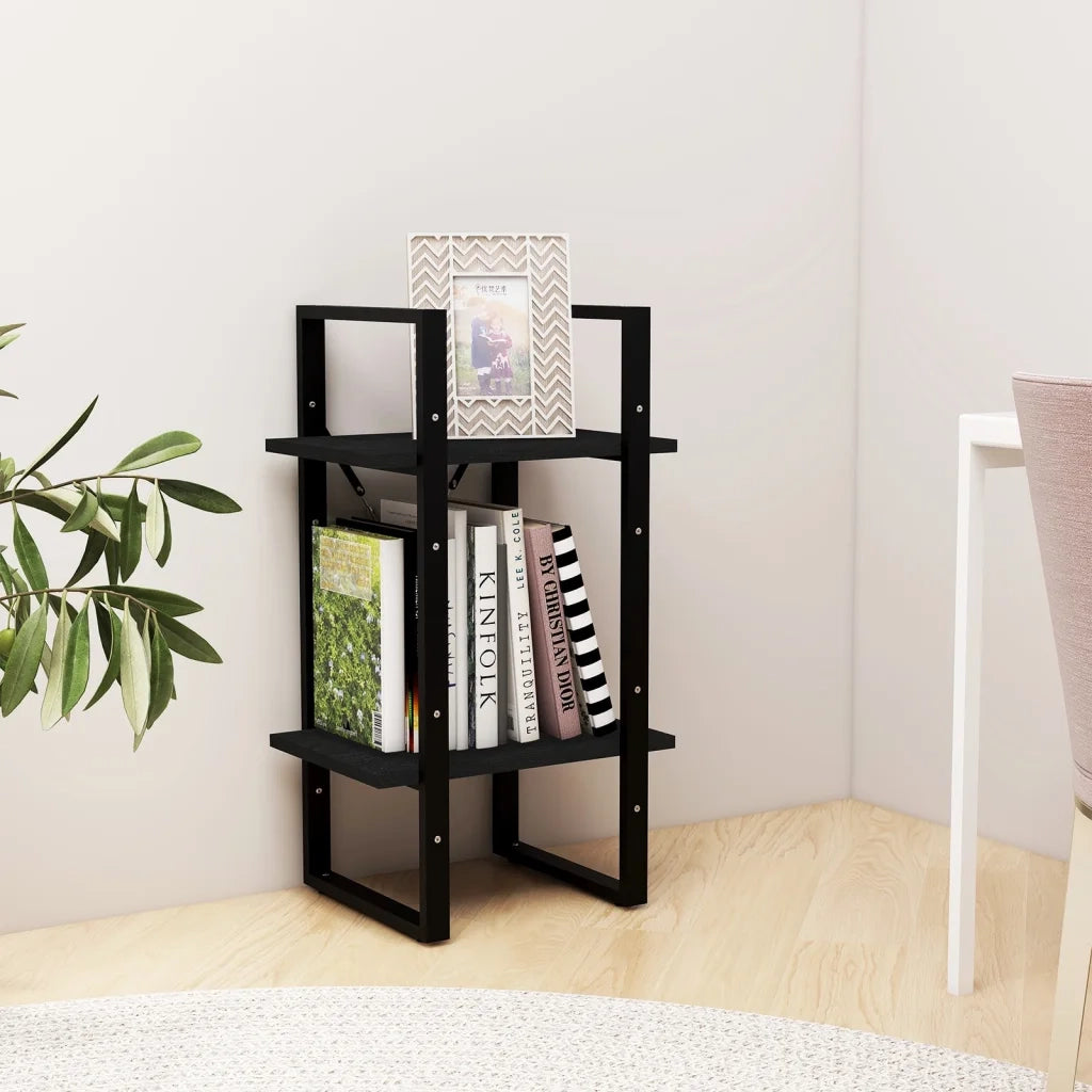Libreria a 2 Ripiani Nera 40x30x70 cm in Massello di Pino 806416