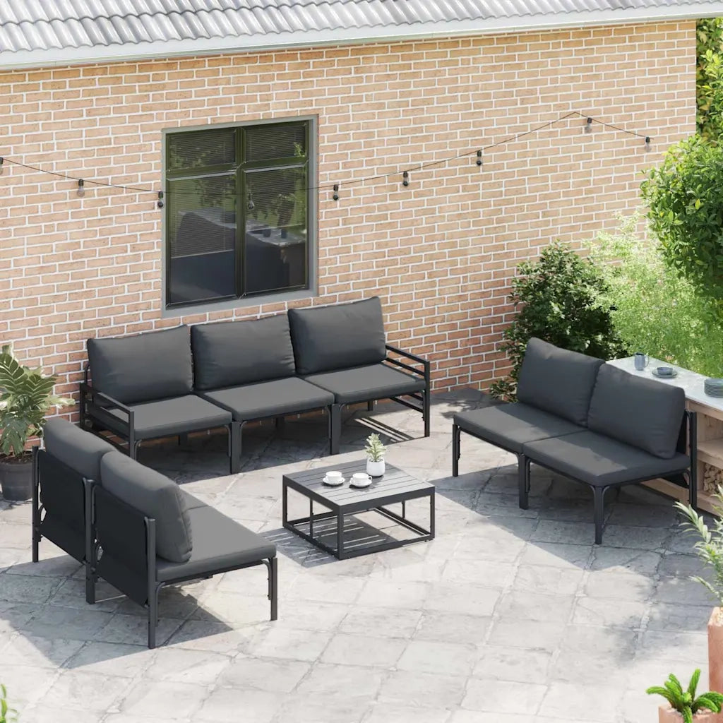 Set Divano da Giardino con cuscino 8 pcs Nero Acciaio 3378982
