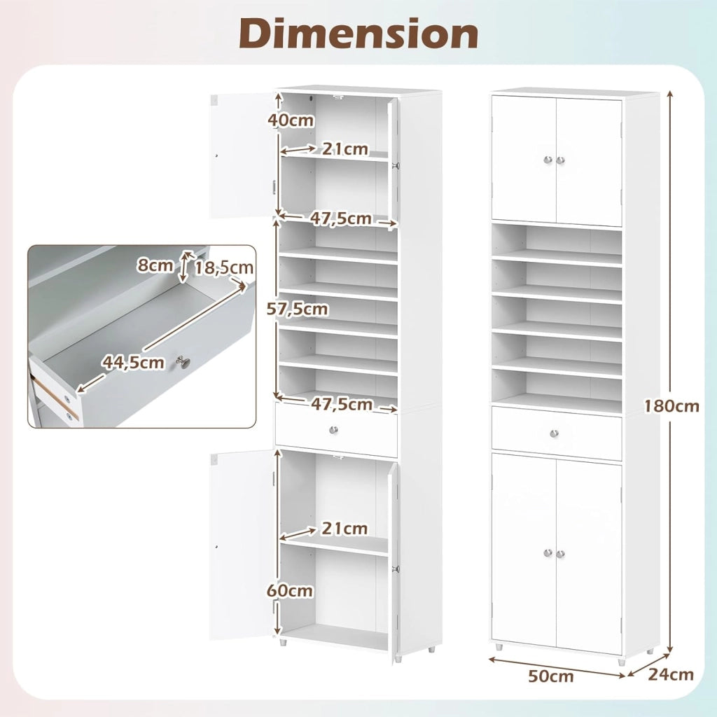 Armadio da bagno 180 cm, autoportante alto con 5 ripiani aperti e ripiani regolabili, 50 x 24 cm, multiuso, per soggiorno, cucina, bagno