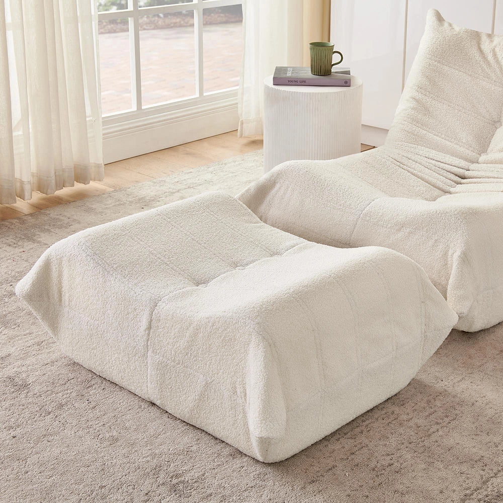 Divano Lazy con schienale e poggiapiedi - Xylo - Pelle di peluche morbida beige