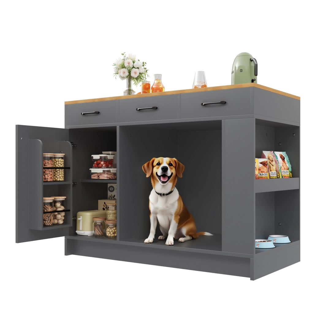 Mobile da cucina 120x60x90 cm naturale e grigio MDF, 3 cassetti