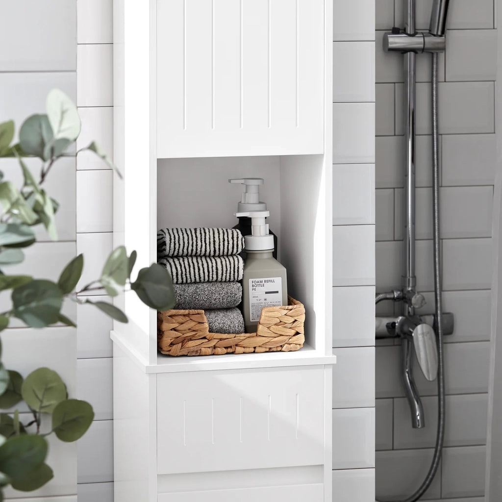 Mobile Alto Mobile A Colonna Bagno Salvaspazio Colonna Bagno Con 2 Armadietti E 1 Vano Aperto 30x30x170cm BZR109-W SoBuy