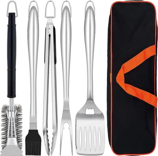 Set di accessori per griglia in acciaio inossidabile 6 pezzi con tasca portatile - set di attrezzi per BBQ - accessori per barbecue per uomini - regalo di Natale