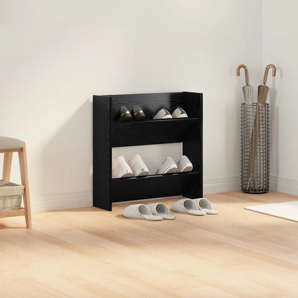 vidaXL Armadi per scarpe da muro Altro Rovere nero Legno multistrato