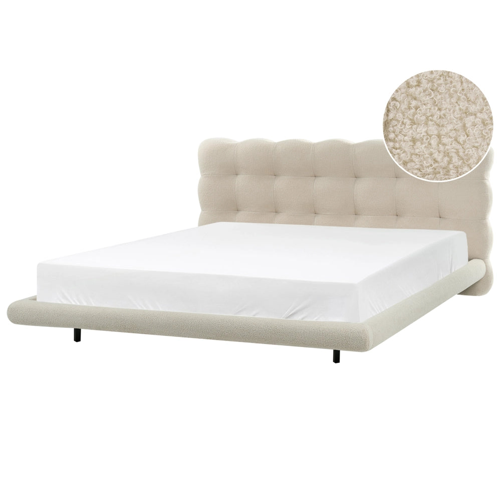 Letto matrimoniale in tessuto boucle con testata trapuntata Beige 180 x 200 cm design moderno