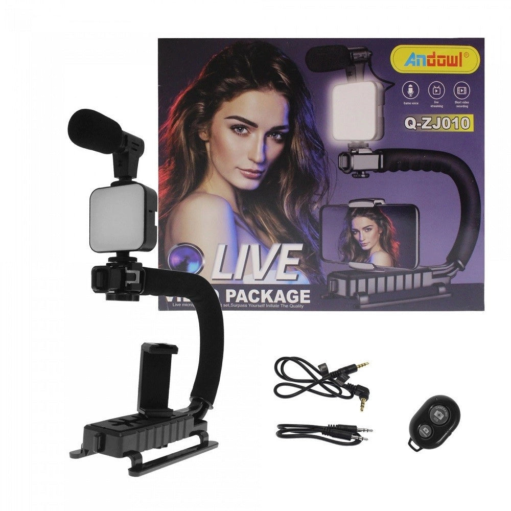 Trade Shop - Stabilizzatore Base Impugnatura U/c Q-zj010 Fotocamera Smartphone Microfono Luce Led -