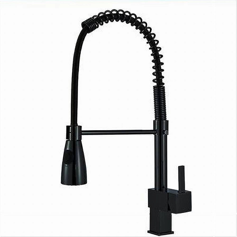 Trade Shop - Miscelatore Rubinetto Lavello Cucina Getto A Molla Bocca Girevole Nero Quadra 87470 -
