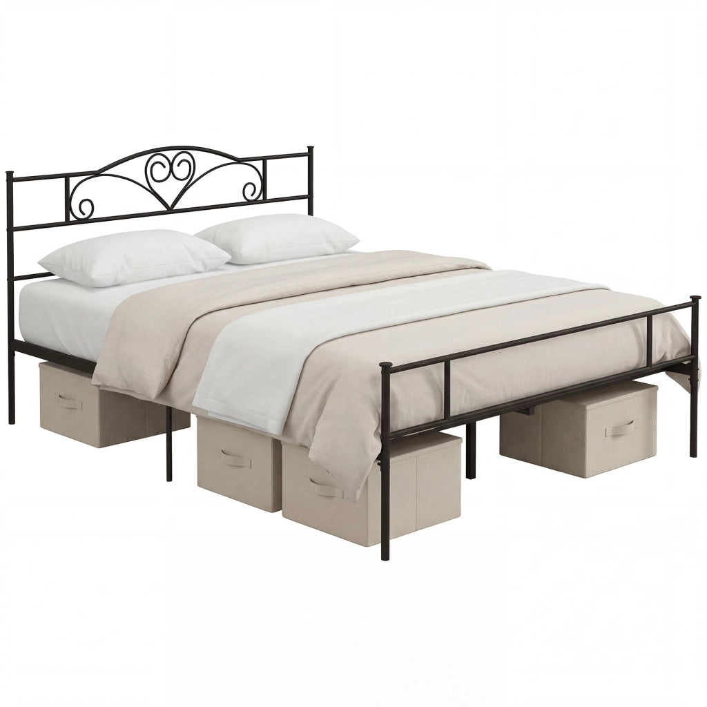 Letto Matrimoniale in Metallo con Rete a Doghe ¨C Xylo ¨C Acciaio Nero 160x200cm