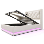 Letto Contenitore Singolo con USB; Tipo C e LED Regolabile 90×200 cm; senza Materasso; in PU Bianco